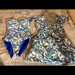 Coral strapless or neck tie swim suit